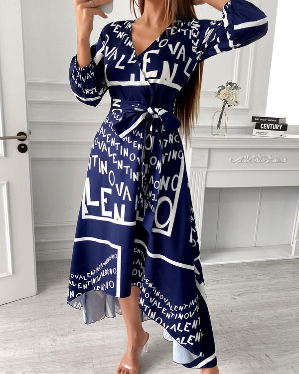 Robe maxi irrégulière superposée à imprimé lettre