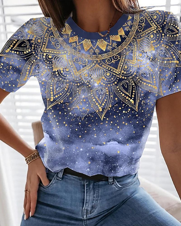 T-shirt basique imprimé tie-dye à col rond