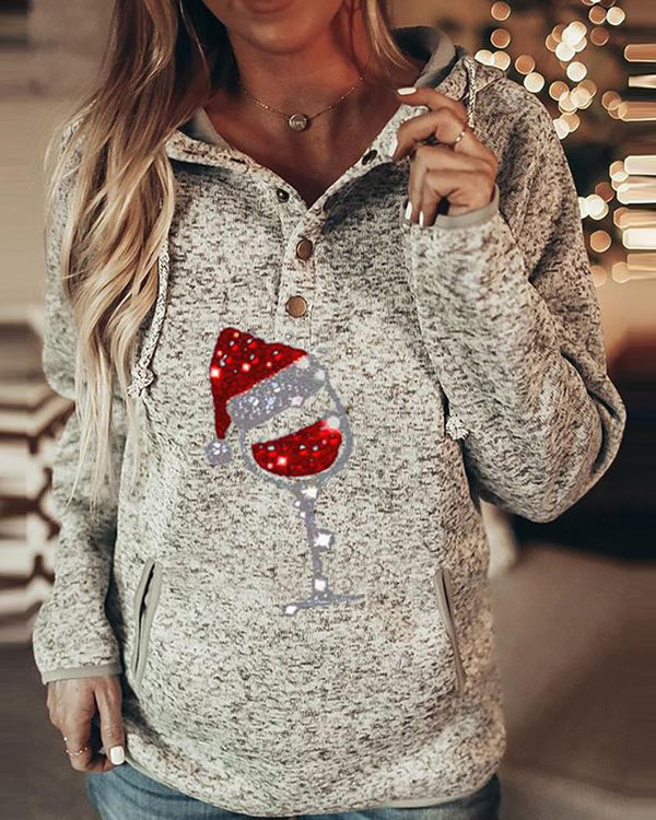 Haut à capuche décontracté imprimé lettre / arbre / papillon de Noël