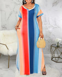 Robe Droite Col V Colorblock de Grande Taille