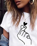 T-shirt décontracté imprimé coeur col rond