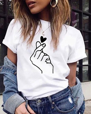 T-shirt décontracté imprimé coeur col rond