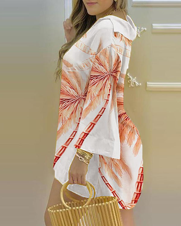 Ensemble top et short à manches cloche à imprimé palmiers