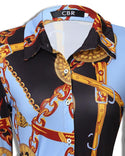 Robe chemise décontractée ceinturée à imprimé chaînes