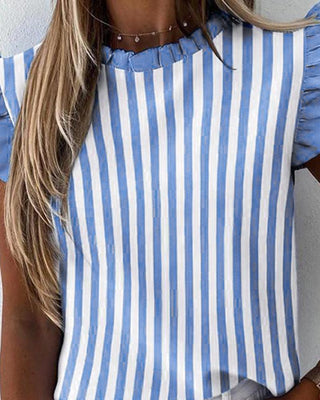 Haut décontracté à manches volantées à rayures