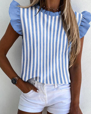 Haut décontracté à manches volantées à rayures