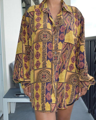 Robe chemise à manches longues imprimée col rabattu