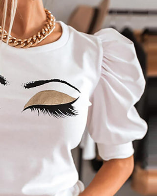 Haut bouffant à manches longues et imprimé graphique