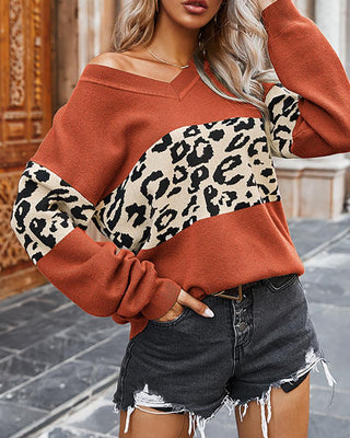 Chandail décontracté à manches longues et blocs de couleurs à imprimé guépard