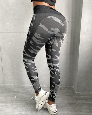 Pantalon de yoga extensible à taille haute sans couture à imprimé camouflage