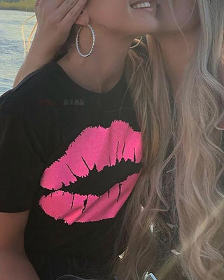 T-shirt à manches courtes imprimé lèvres