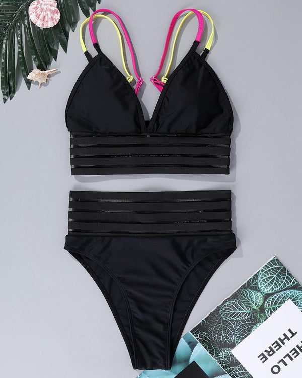 Ensemble de bikini à double bretelles en maille transparente