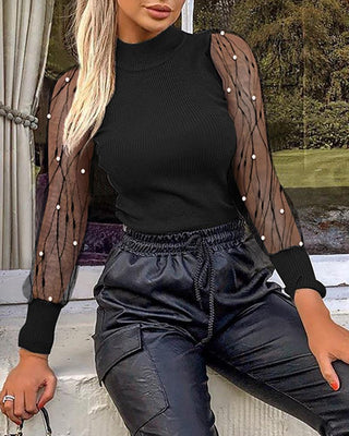 Blouse en maille unie à motif de patchwork