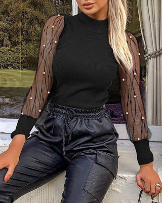 Blouse en maille unie à motif de patchwork