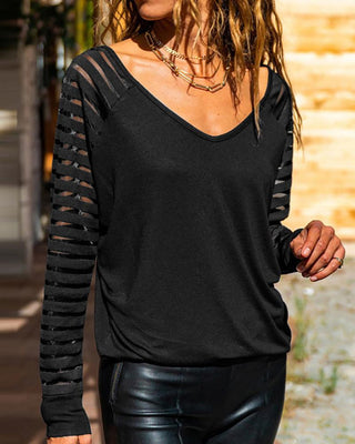 Haut décontracté à manches longues en maille transparente