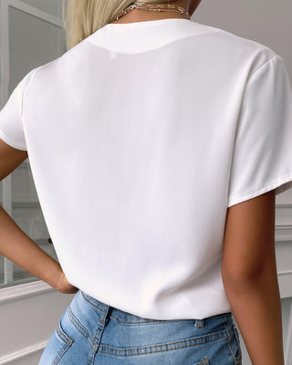 Top design boutonné uni à col en V