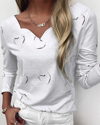 T-shirt à manches longues à imprimé cœur