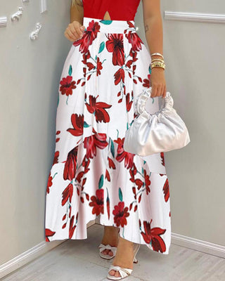 Robe color block à imprimé floral et une épaule découpée sur le devant