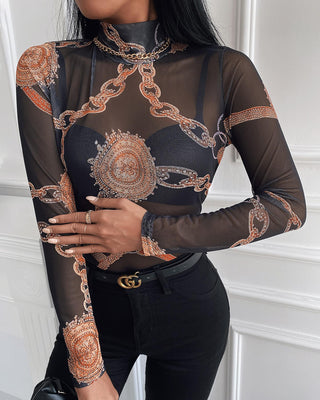 Haut à manches longues à imprimé baroque