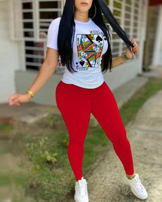 Ensemble t-shirt à manches courtes et pantalon uni à imprimé poker