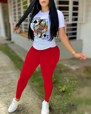 Ensemble t-shirt à manches courtes et pantalon uni à imprimé poker