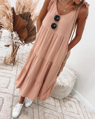 Robe longue décontractée froncée à col en V