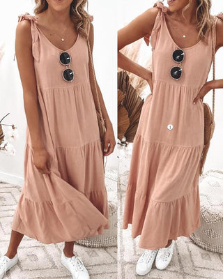 Robe longue décontractée froncée à col en V