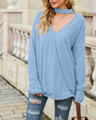 Chandail à manches longues uni avec découpe sur le devant