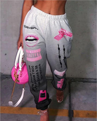 Pantalon décontracté à imprimé lettre et à blocs de couleurs ombrés