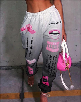 Pantalon décontracté à imprimé lettre et à blocs de couleurs ombrés