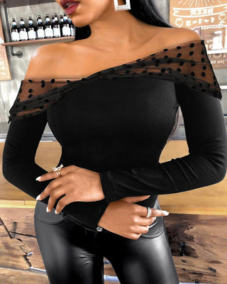 Haut à manches longues à imprimé pois et épaules dénudées