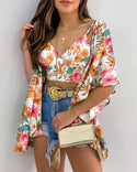 Ensemble top court à imprimé tropical et cache-maillot