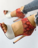 Sandales à talons fins et bout ouvert de couleur contrastée