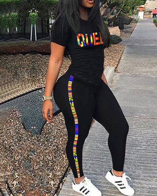 Ensemble top et pantalon à manches courtes à imprimé lettre