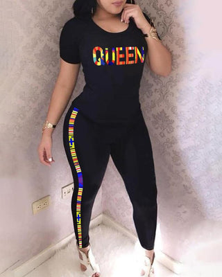 Ensemble top et pantalon à manches courtes à imprimé lettre