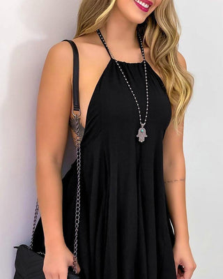 Mini robe licou sans manches de couleur unie