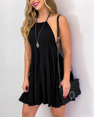 Mini robe licou sans manches de couleur unie