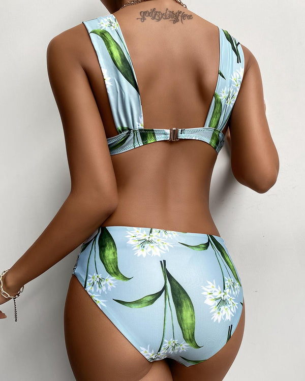 Ensemble de bikini à bretelles épaisses à imprimé tropical
