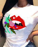 T-shirts amples à manches courtes et imprimé lèvres