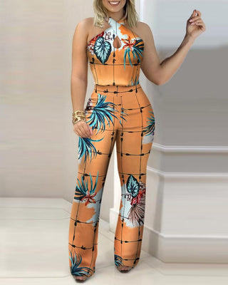 Ensemble haut et pantalon à imprimé tropical à découpes et licou