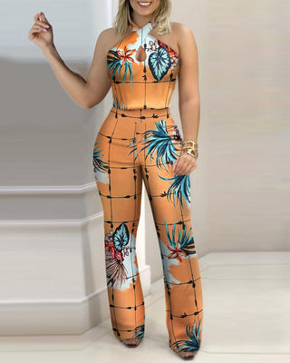 Ensemble haut et pantalon à imprimé tropical à découpes et licou