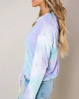 Sweat-shirt à découpes torsadées et imprimé tie-dye