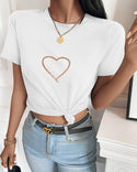 T-shirt décontracté à manches courtes et imprimé cœur