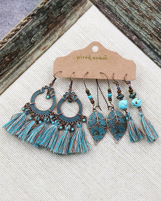 Ensemble de 3 paires de boucles d'oreilles à pampilles à motif de plumes