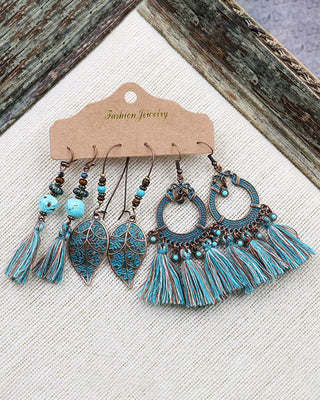 Ensemble de 3 paires de boucles d'oreilles à pampilles à motif de plumes