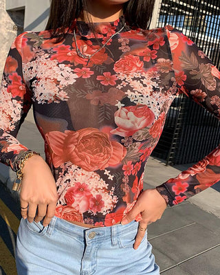 Haut en maille à manches longues et imprimé floral