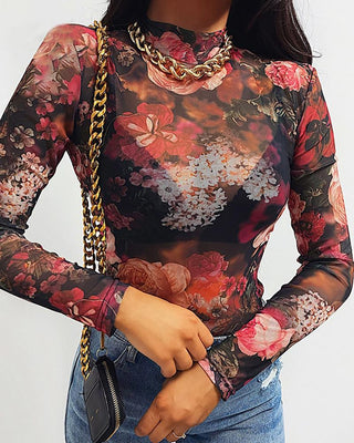 Haut en maille à manches longues et imprimé floral