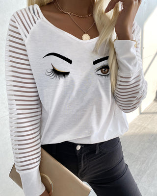 Haut à manches longues en résille et col en V