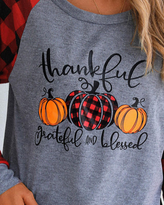 Haut décontracté imprimé à carreaux et citrouille d'Halloween