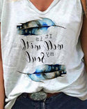 T-shirt à manches courtes multicolore imprimé plumes et lettres